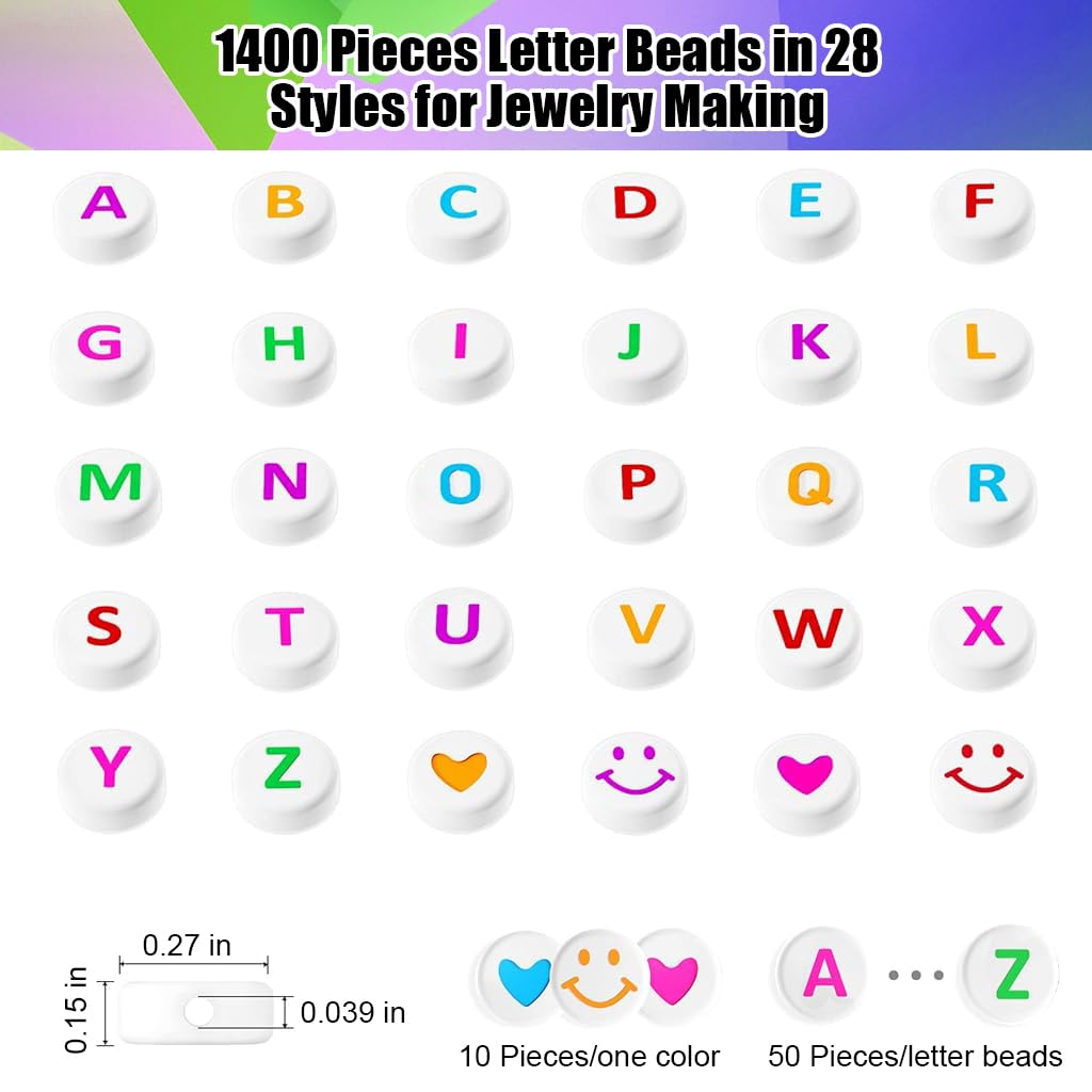 SANNIDHI 1400pcs Alphabet Beads for Bracelets, 28 Styles A-Z Letter Beads for Jewellery Making Kit, Colorful Acrylic Smiley Face Heart Bead for Friendship Bracelet Making DIY Craft (Colorful) SANNIDHI 1400pcs Alphabet Beads for Bracelets, 28 Styles A-Z Letter Beads for Jewellery Making Kit, Colorful Acrylic Smiley Face Heart Bead for Friendship Bracelet Making DIY Craft (Colorful)